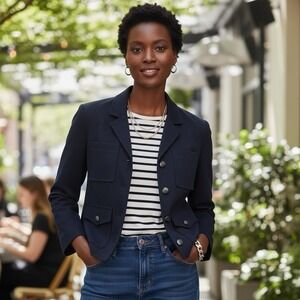 Chico's Ponte Knit Cropped Blazer Women's Size 2/12US Navy Blue Silver Buttons